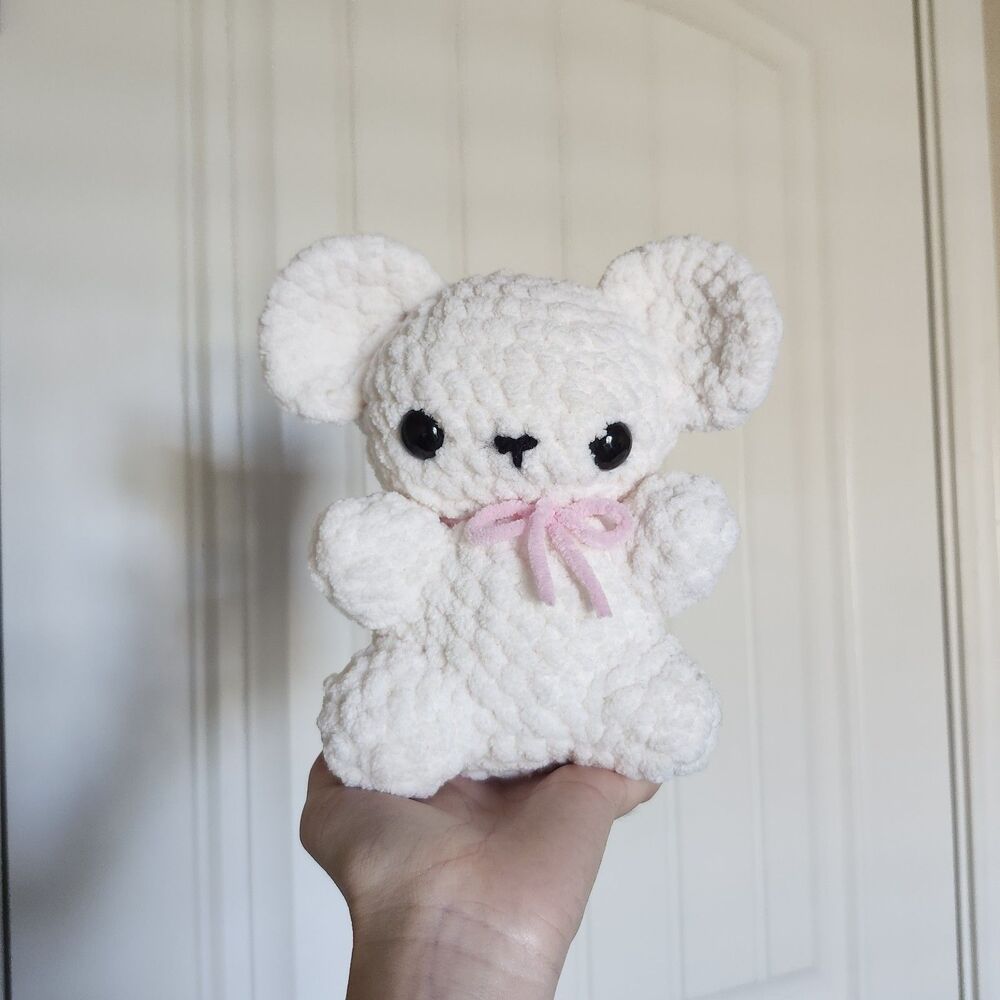 Handmade Crochet White Teddy Bear Mini Plush Stuffed Animal